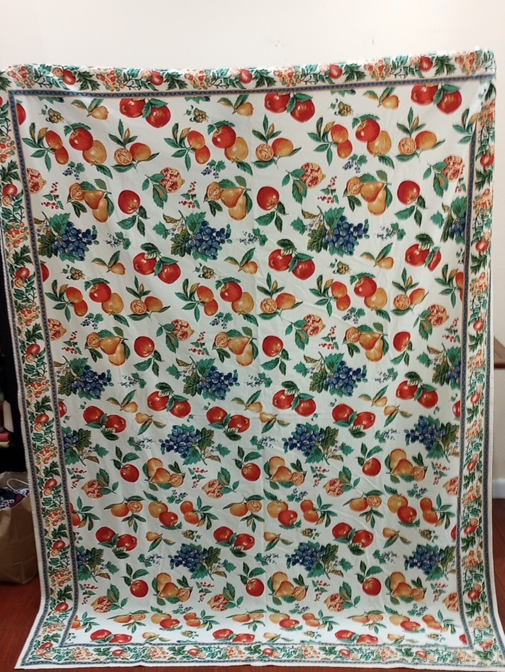 Fall Harvest Fruit Print Cotton Rectangular Tablecloth - Vintage!